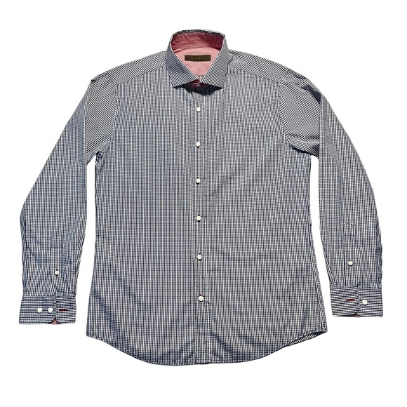 Modus Vivendi Men’s Shirt Blue White Checkered Long Sleeve Cotton Medium - Picture 1 of 5